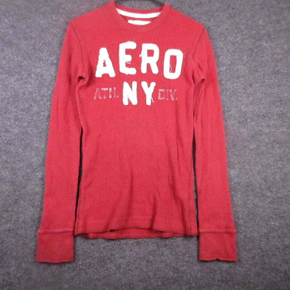 Aeropostale Shirt Juniors XS Red Long Sleeve Thermal Waffle Knit AERO NY Graphic